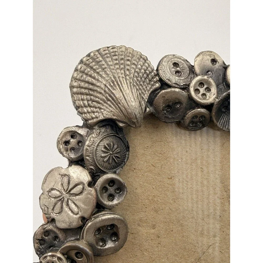 Vintage Pewter Button Picture Frame 4.25x3.5